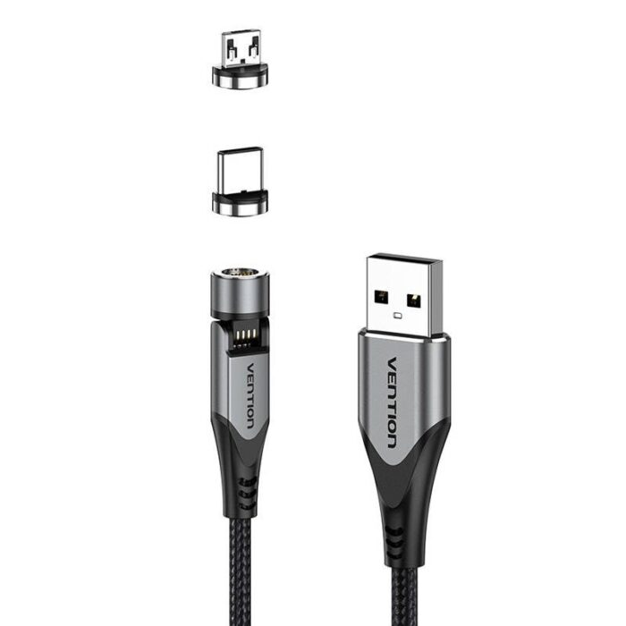 Magnetic Cable 2in1 USB to USB-C/Micro USB Vention CQXHD 3A 0.5m (Grey)