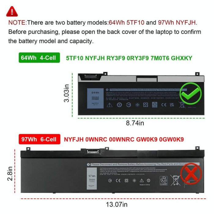 Notebook battery for Dell Precision 7730 7530 7540 7730 7740 Series 7.6V 64Wh 7.7V 7200mAh 0RY3F9