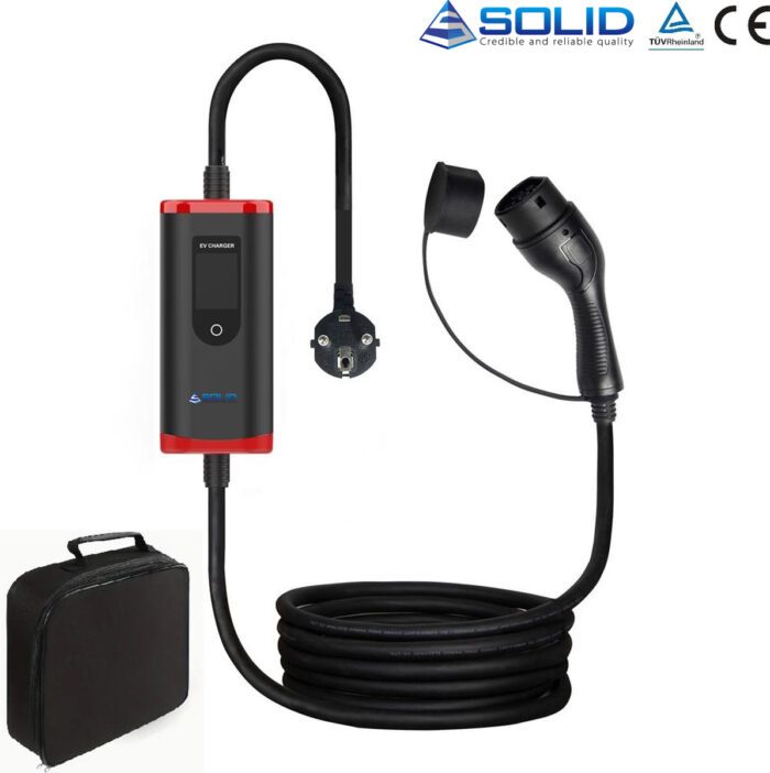 Solid Mobiele EV thuislader - 1 fase - 3.6kW - 16A - Stopcontact - Type 2 - Incl. opbergtas - Geschikt voor elektrische auto's en plug-in hybrides