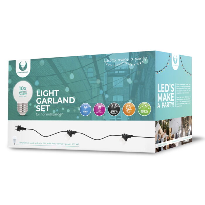 Light Garland 12m +10 Bulbs G45 2W white IP65