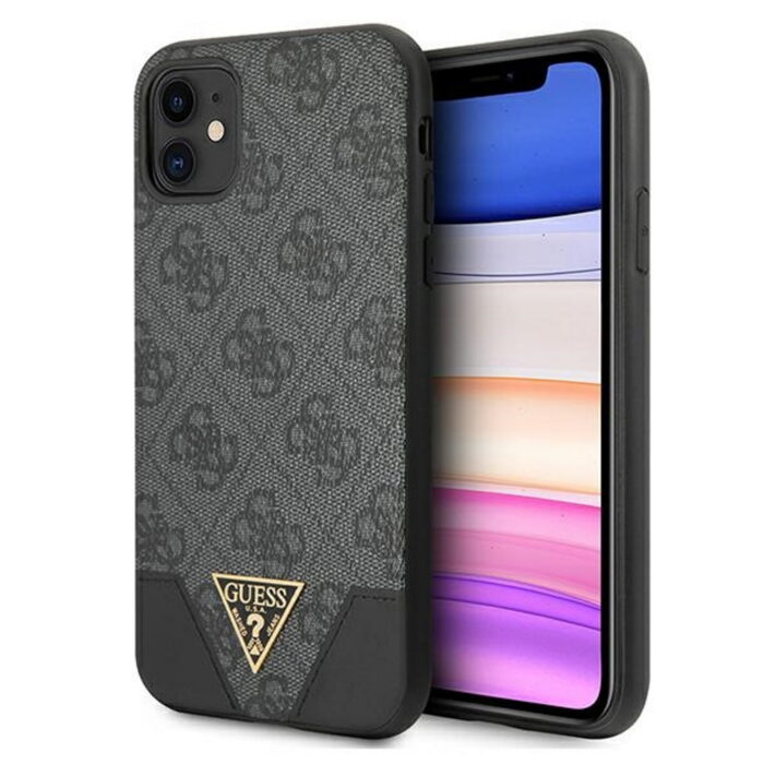 Guess case for iPhone 11 GUHCN61PU4GHBK gray hard case 4G Triangle Collection