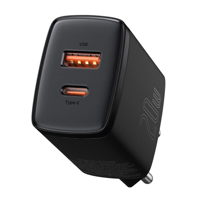 Baseus wall charger Compact PD 20W 1x USB-C 1x USB black