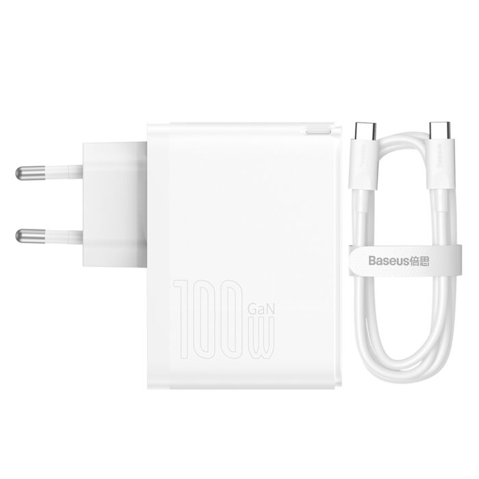 Baseus wall charger GaN5 Pro PD 100W 1x USB-C 1x USB white+ USB-C - USB-C