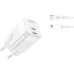 XO wall charger CE07 PD 35W 2x USB-C white + USB-C - Lightning cable