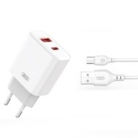 XO wall charger CE12 PD QC3.0 20W 1x USB 1x USB-C white + USB - microUSB cable