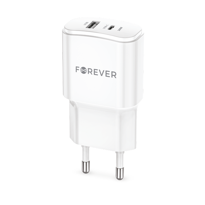 Forever TC-01-20AC PD QC charger 1x USB-C 1x USB 20W white