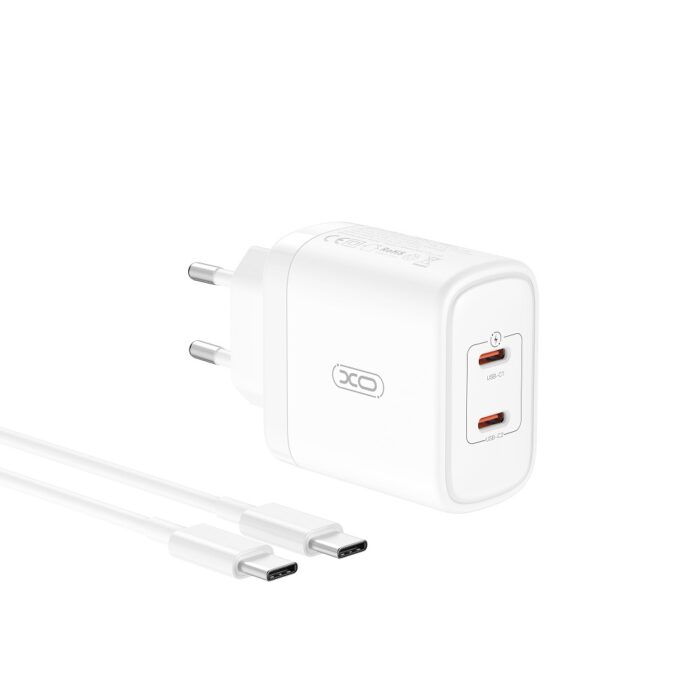 XO wall charger CE08 PD 50W 2x USB-C white + USB-C - USB-C cable