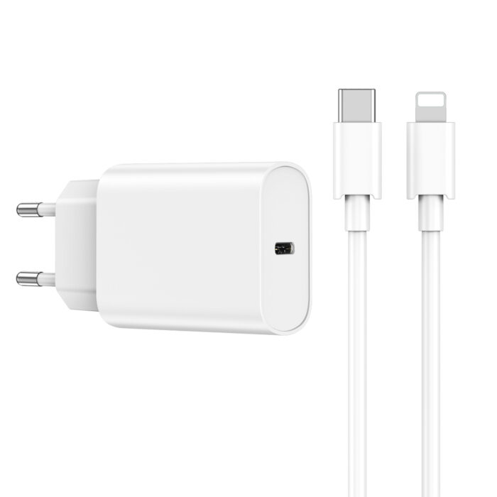 WIWU wall charger Wi-U001 PD 20W 1x USB-C white + cable USB-C - Lightning