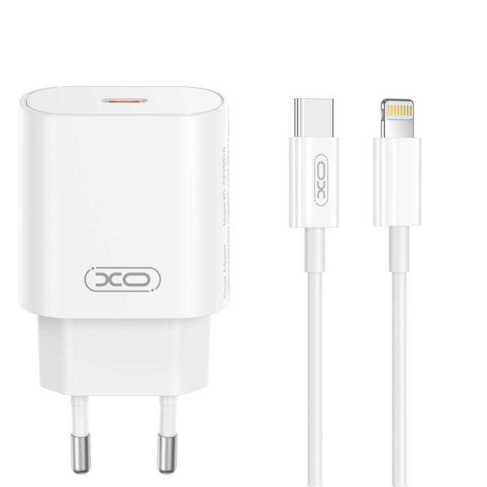 XO wall charger CE25 PD 25W 1x USB-C white + cable USB-C - Lightning