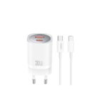 XO wall charger CE21 PD 30W 1x USB-C 1x USB white + cable USB-C - USB-C