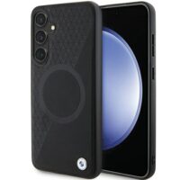 BMW case for Samsung Galaxy S24 Plus black Signature Leather Half Textured & Circle MagSafe