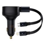 Baseus car charger Enjoyment Retractable 2w1 30W black with cable 1x USB-C 1x Lightning