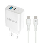 Forever TC-07-30AC PD QC charger 1x USB-C 1x USB 30W white + USB-C - USB-C cable 60W