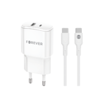 Forever TC-01-20AC PD QC charger 1x USB-C 1x USB 20W white + USB-C - USB-C cable 20W