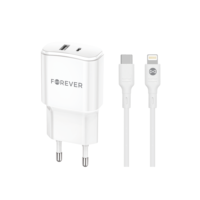 Forever TC-01-20AC PD QC charger 1x USB-C 1x USB 20W white + USB-C - Lightning cable 20W