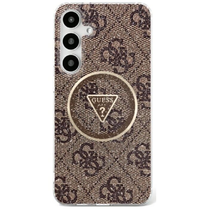 Guess HC Magnetic IML Metal Glitter 4G Circle Triangle case for Samsung Galaxy S25 brown