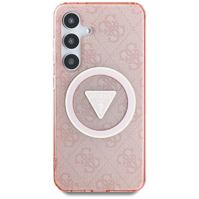 Guess HC Magnetic IML Metal Glitter 4G Circle Triangle case for Samsung Galaxy S25 Ultra pink