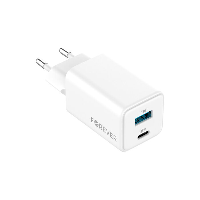 Forever TC-08-45AC GaN PD QC charger 1x USB-C 1x USB 45W white