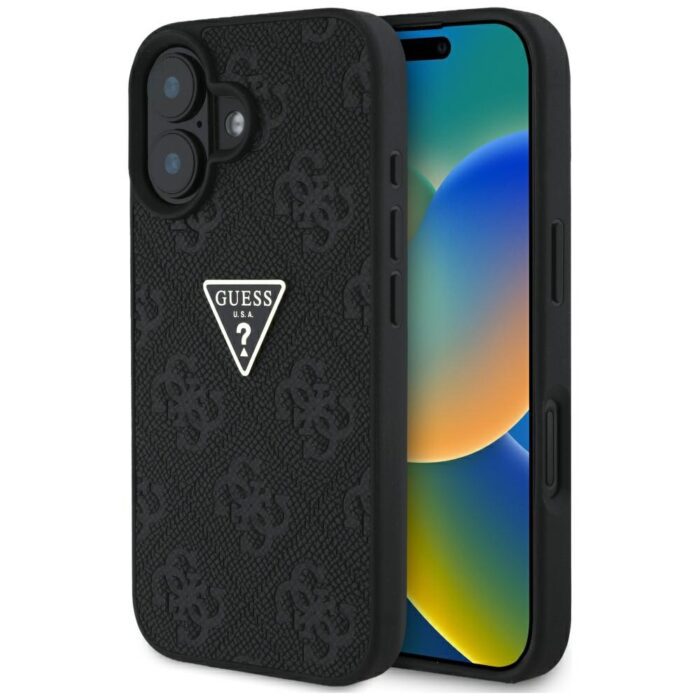 Guess Hardcase PU Grained Hot Stamp 4G Triangle Metal Case for iPhone 16 6