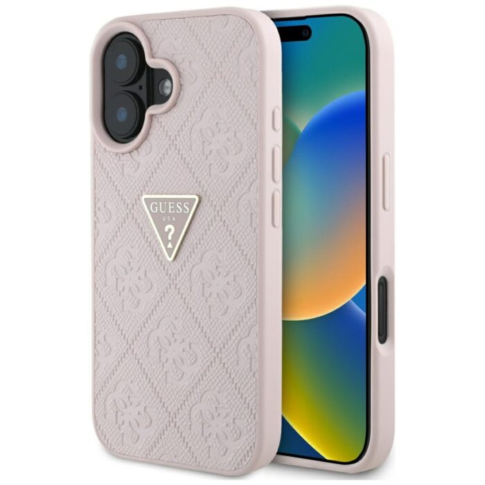 Guess Hardcase PU Grained Hot Stamp 4G Triangle Metal Case for iPhone 16 6