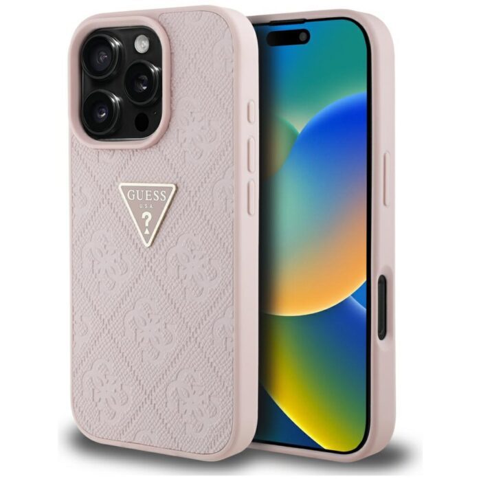 Guess Hardcase PU Grained Hot Stamp 4G Triangle Metal Case for iPhone 16 Pro 6