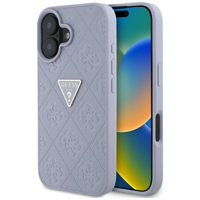 Guess Hardcase PU Grained Hot Stamp 4G Triangle Metal Case for iPhone 16 6