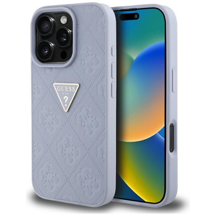 Guess Hardcase PU Grained Hot Stamp 4G Triangle Metal Case for iPhone 16 Pro 6