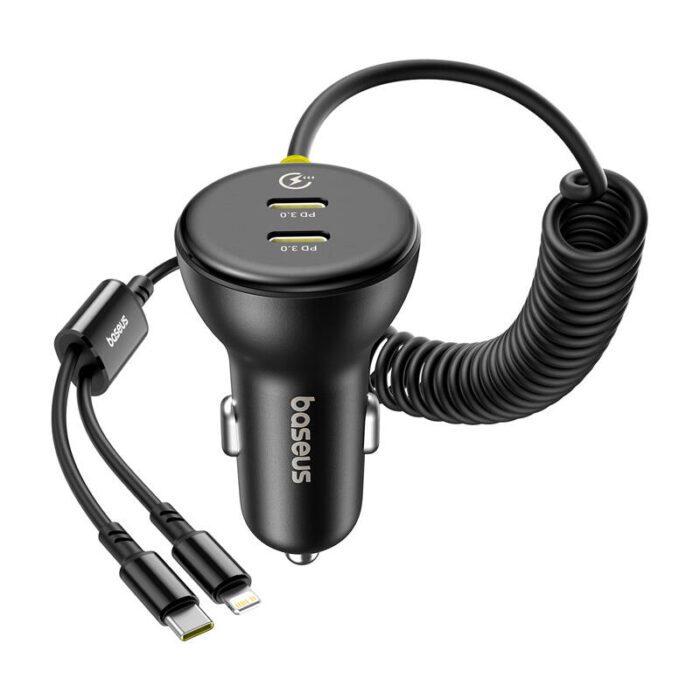 60W Baseus USB-C car charger + Lightning cable (Black)