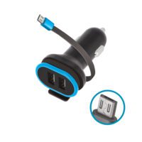 Forever CC-02 car charger 2x USB 3A black with microUSB cable 0