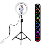 Tripod Mount Puluz 1,1m + 26cm RGBW LED Ring Vlogging PKT3044