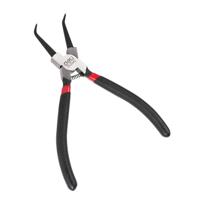 Bent Interior Circlip Pliers 7" Deli Tools EDL0343 (black)