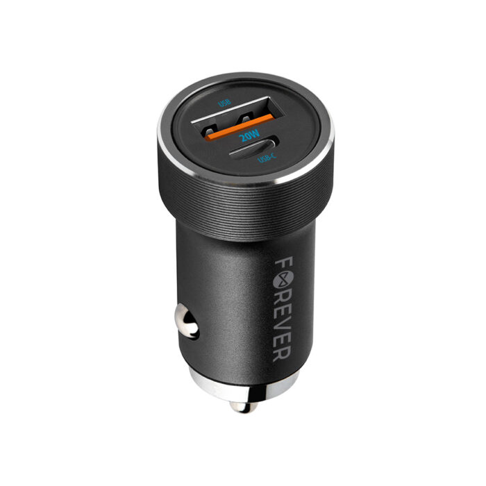 Forever CC-06 PD QC car charger 1x USB-C 1x USB 20W black