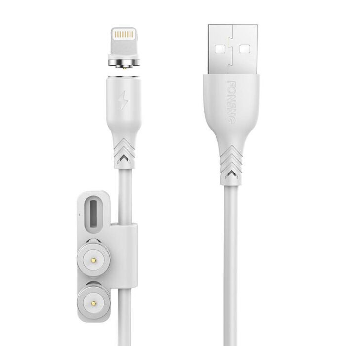 Foneng X62 Magnetic 3in1 USB to USB-C / Lightning / Micro USB Cable, 2.4A, 1m (White) - Image 1