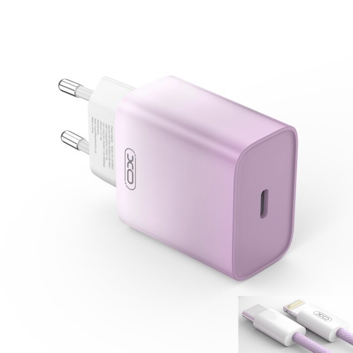 XO wall charger CE18 PD 30W 1x USB-C purple-white + cable USB-C - Lightning