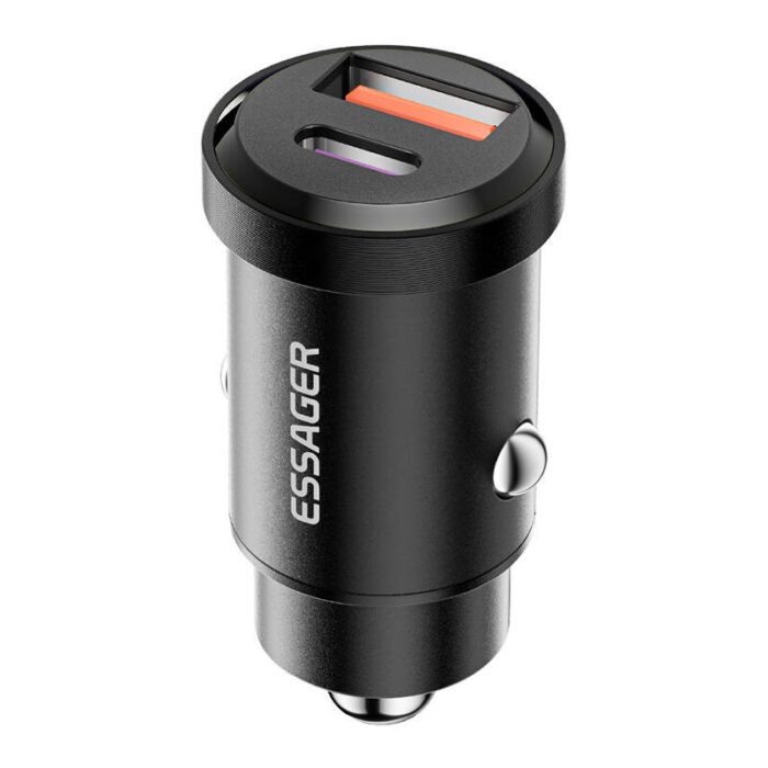 Car Charger 1xUSB-A 1xUSB-C 45W Essager (black)