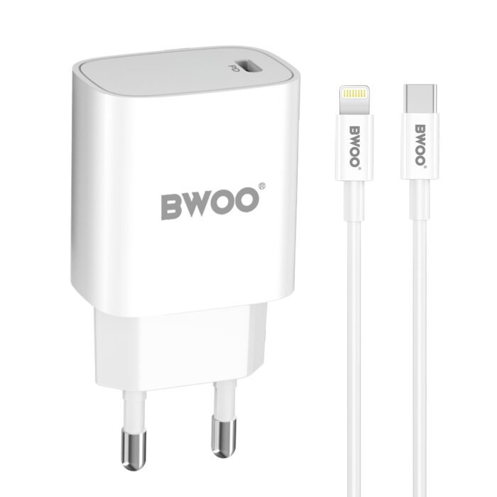 BWOO wall charger 20W USB-C + USB-C - Lightning cable CDA159 white