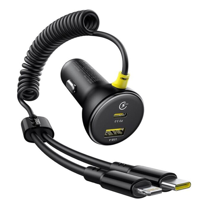 Baseus Circular Plastic Car Charger (C+C) + (C&L) Cable 60W Cosmic Black