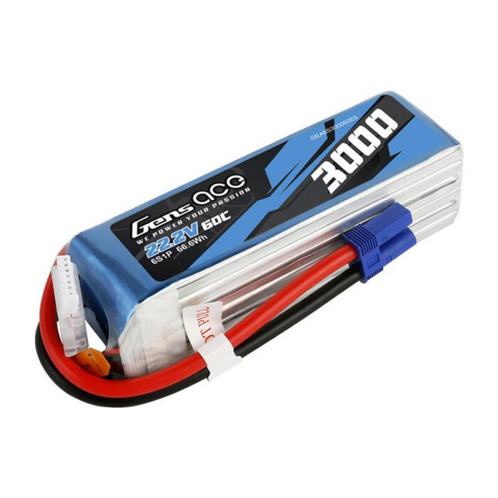 Gens ace 3000mAh 22.2V 60C 6S1P Lipo Battery Pack with EC5 plug