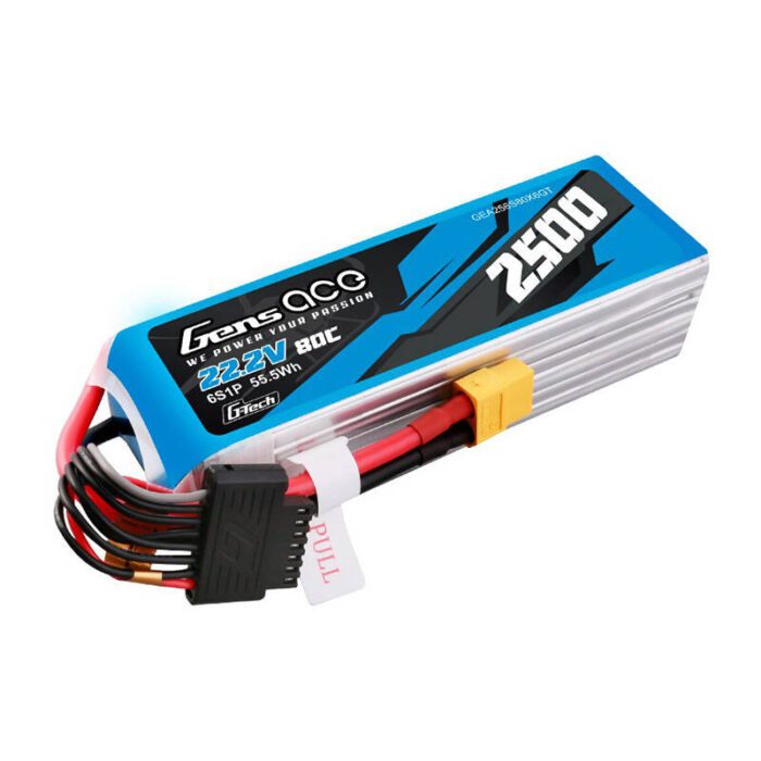 Gens ace G-Tech 2500mAh 22.2V 80C 6S1P Lipo Battery Pack with XT60 plug