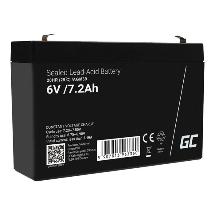 Maintenance-free AGM VRLA Battery Green Cell AGM39 6V 7.2Ah (for alarm system