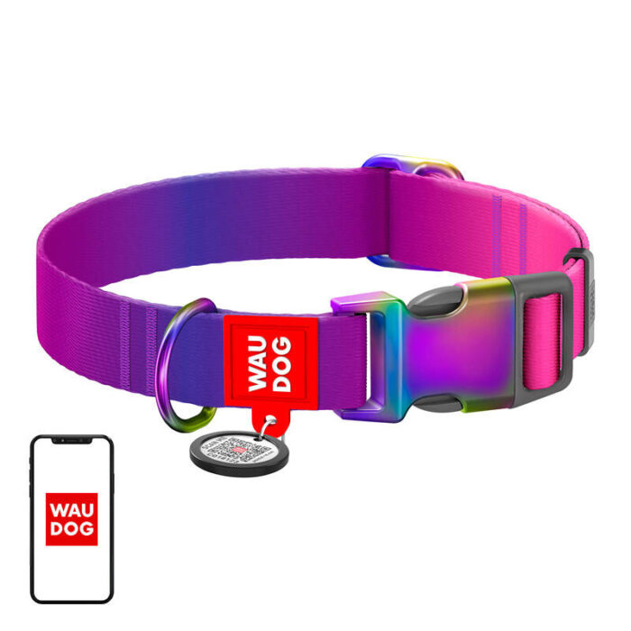 Waudog gradient nylon dog collar with QR code