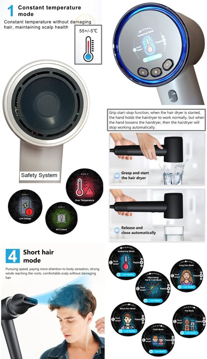 Hair Dryer, LCD Screen, 6 Modes,  1800W - Image 7
