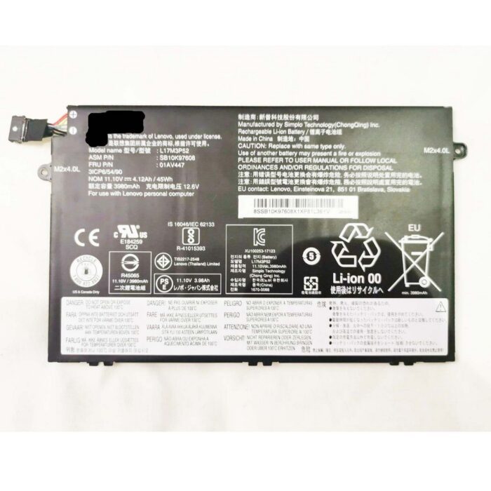 Notebook battery for Lenovo Thinkpad E480 E490 E580 E590 E495 L17M3P52 11.1V 4100mAh