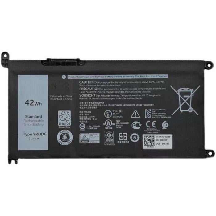 Notebook Battery for Dell Inspiron 14 3493 3582 5482 5491 2-in-1 Latitude 3300 3310 3310 2-in-1 3190 3190 2-in-1 YRDD6 11.4V 3600mA