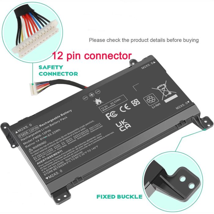 Notebook battery for HP Omen 17-an 14.4V 86Wh FM08 12-pin connector