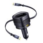 Baseus Enjoyment Max car charger with USB-C+USB-C cables and USB-A+USB-C ports 90W Black
