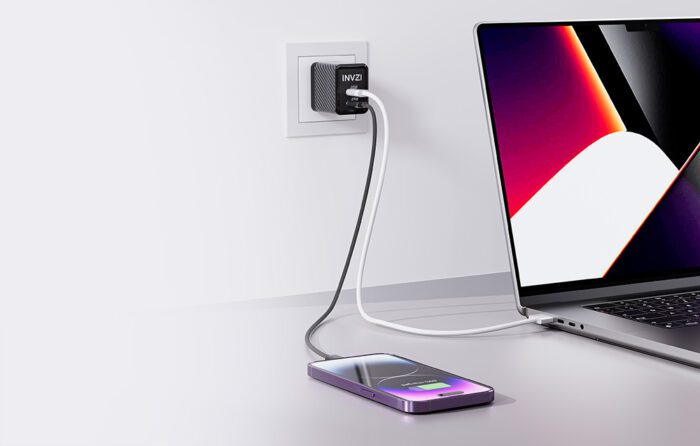 Wall charger INVZI GaN 2x USB-C, 45W, EU (black) - Image 5