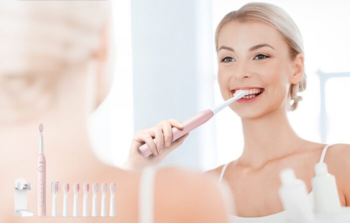 Sonic toothbrush with tips set, holder and case D2 (pink) - Image 3