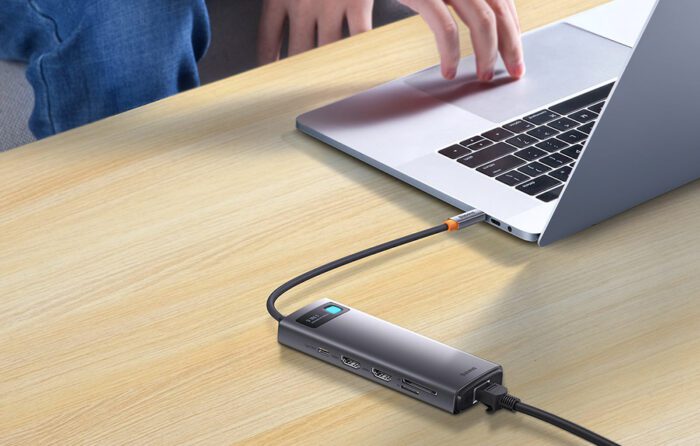 Hub 9in1 Baseus Metal Gleam Series, USB-C to 2x USB 3.0 + 2x HDMI + USB 2.0 + USB-C PD + Ethernet RJ45 + microSD/SD - Image 7