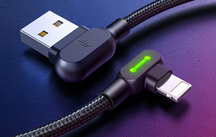 Angle USB Lightning Cable Mcdodo CA-4671 LED, 1.2m (Black) - Image 4
